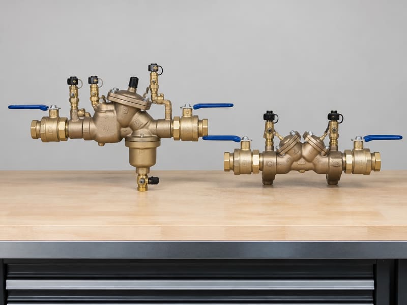 Reduced pressure zone and double check backflow assemblies side by side